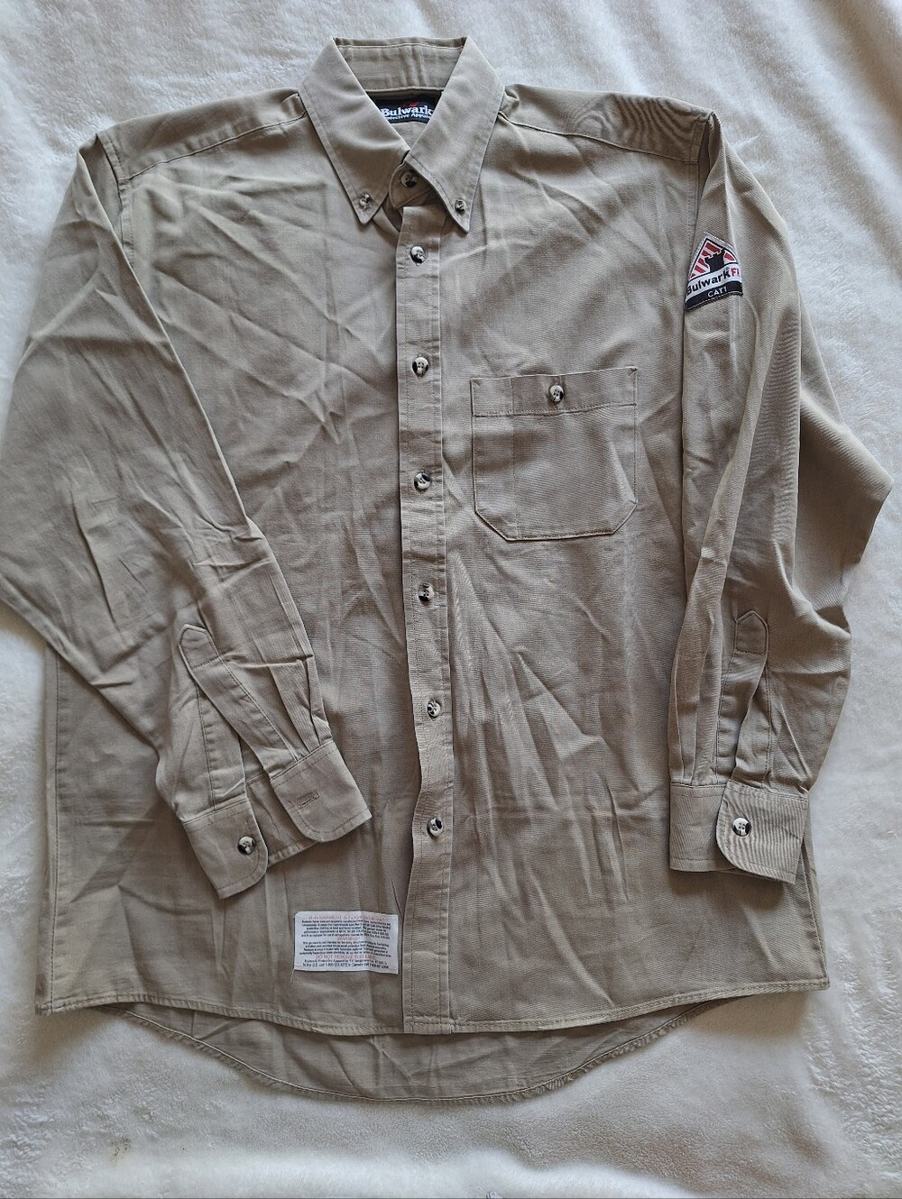 Bulwark FR Excel Flame Resistant Khaki Work Shirt Button Down Men's Size M